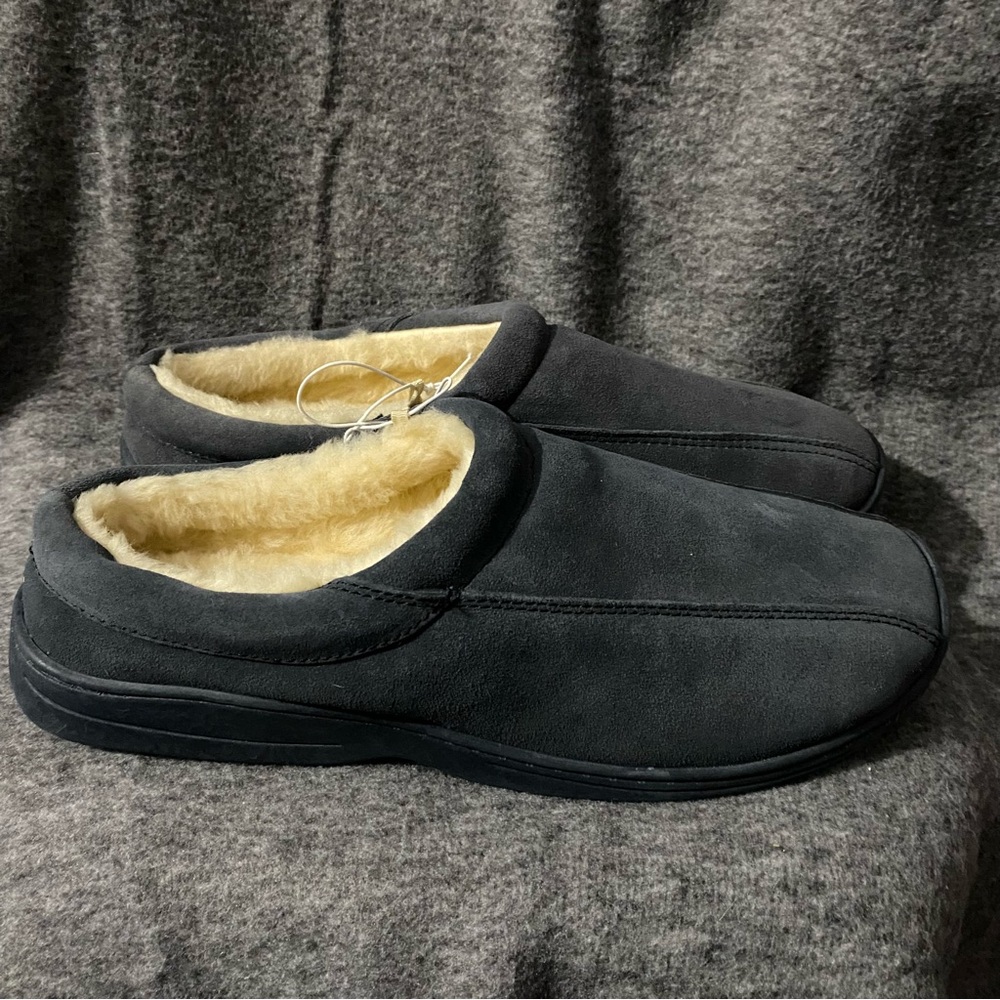 FireSide Slipper Indoor/Outdoor Shoes Mens Size 9 Slip On Gray Leather‎ Fuzzy